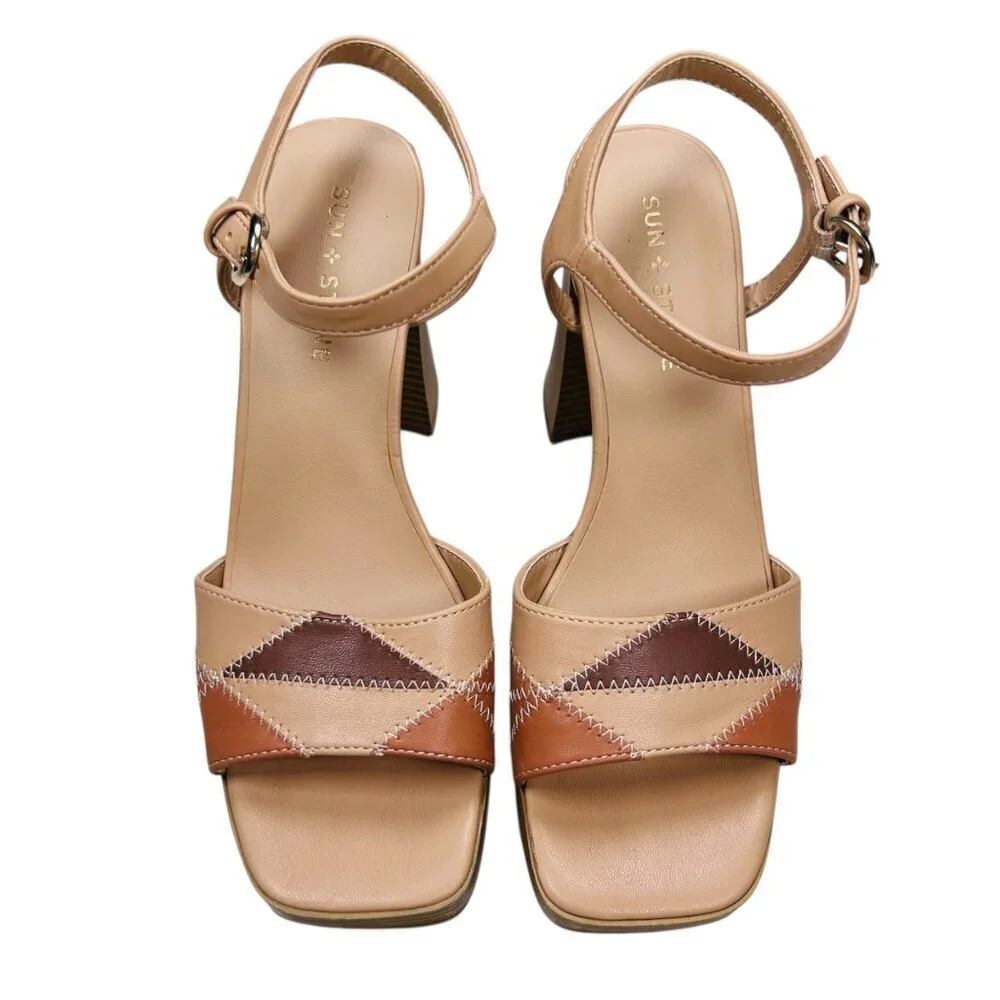 Sun+Stone Diannaa 8 Patchwork Platform Sandal Retro Boho Block Heel